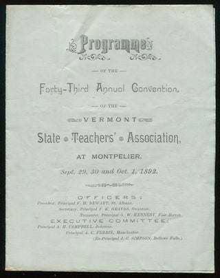 Item #01332 Programme of the Forty-Third Annual Convention of the Vermont State Teacher's...