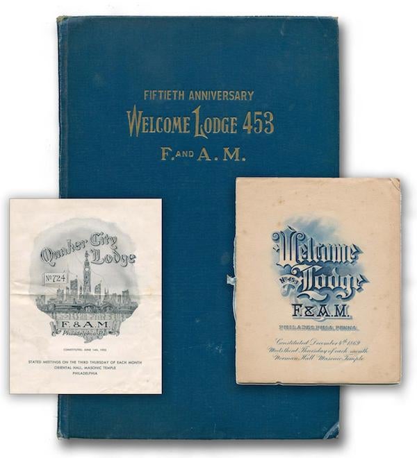 Item #01579 Fiftieth Anniversary and History of Welcome Lodge, No. 453 Free and Accepted Masons from December 4, 1869, to December 4, 1919 [with assorted Masonic ephemera]. P. M. VARWIG, John C.