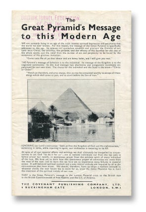 Item #02562 The Great Pyramid's Message to this Modern Age. The Covenant Publishing Co