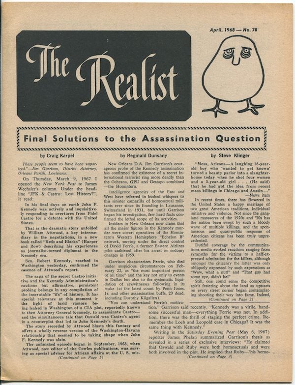 Item #02957 The Realist, No. 78, April, 1968. Paul KRASSNER.