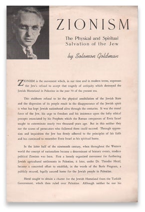 Item #03931 Zionism: The Physical and Spiritual Salvation of the Jew. Solomon GOLDMAN