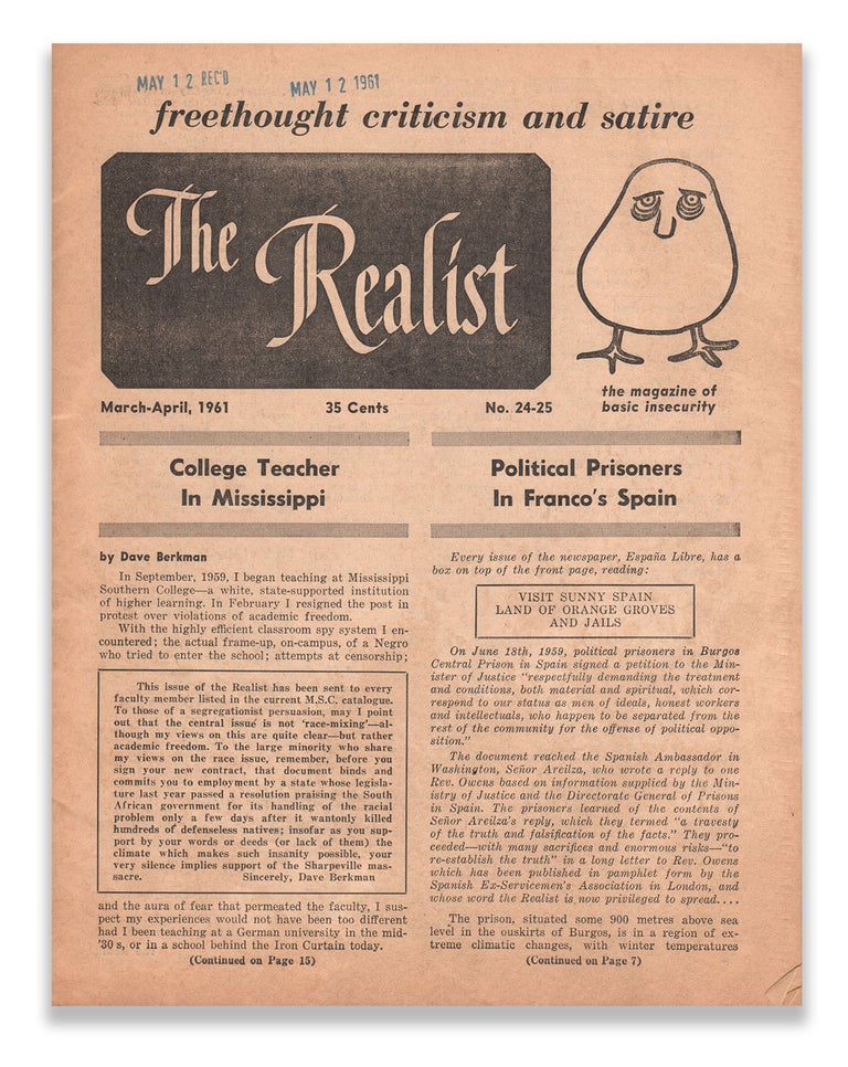 Item #05147 The Realist, No. 24-25, March-April, 1961. Paul KRASSNER.