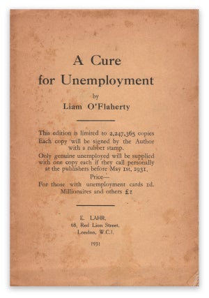 Item #05673 A Cure for Unemployment (Blue Moon Booklet No. 8). Liam O’FLAHERTY