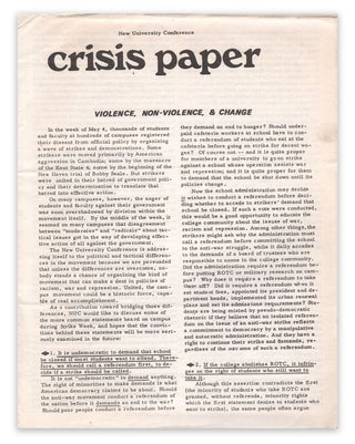 Item #06007 Violence, Non-Violence, & Change (New University Conference Crisis Paper
