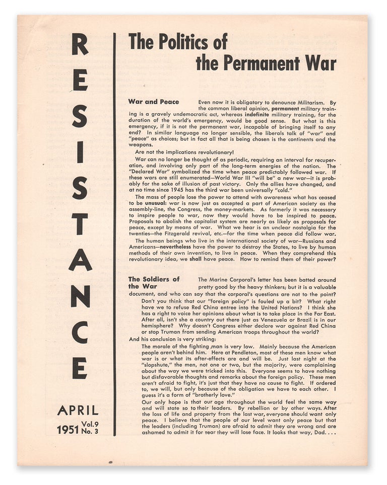 Item #06106 Resistance, Vol. 9, No. 3, April, 1951. Resistance Group.
