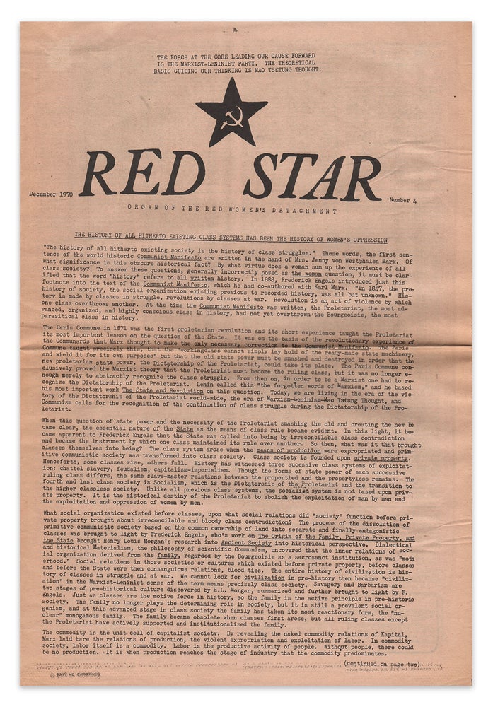 Item #06110 Red Star, Number 4, December, 1970. Red Women’s Detachment.