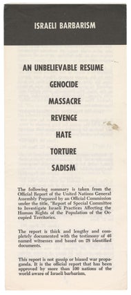 Item #06348 Israeli Barbarism: An Unbelievable Resume Genocide, Massacre, Revenge, Hate, Torture,...