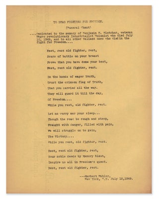 Item #07860 To Dead Fighters for Freedom (Funeral Chant) [broadside]. Herbert MAHLER