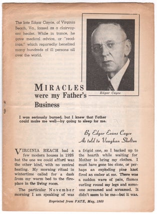 Item #08073 Miracles Were My Father's Business. Edgar Evans CAYCE