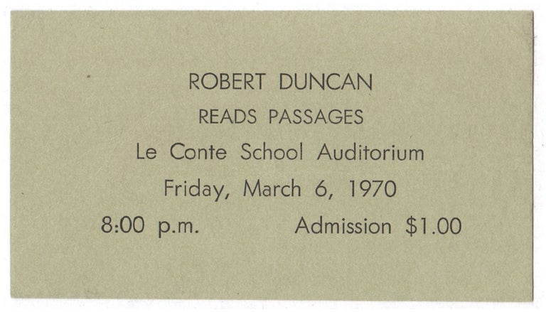 Item #08079 Small card for Robert Duncan poetry reading