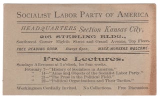 Item #08226 Advertising Card of the Socialist Labor Party of America. Socialist Labor Party of...