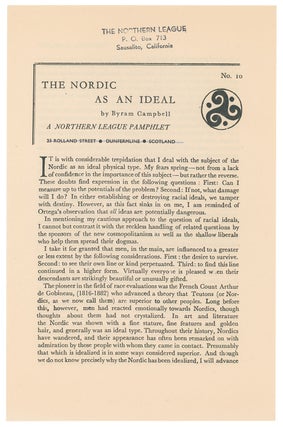 Item #10000 The Nordic As An Ideal (A Northern League Pamphlet No. 10). Byram Campbell