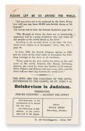 Item #10049 Bolshevism is Judaism. Therefore: For My Country - Against the Jewry. Einar Aberg