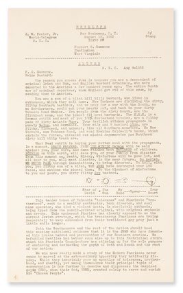 Item #10053 [Purported letter from a NYC Jew, J. W. Pealer, Jr. to an anti-Semitic Southerner...
