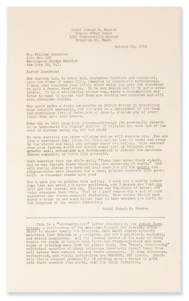 Item #10054 [Purported letter from Rabbi Joseph S. Shubow to Mr. William Zukerman likely...
