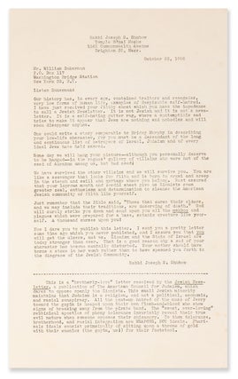 Purported letter from Rabbi Joseph S. Shubow to Mr. William Zukerman likely concocted by an...