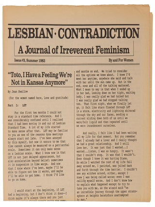 Item #10152 Lesbian Contradiction: A Journal of Irreverent Feminism, No. 3, Summer 1983. Jan...