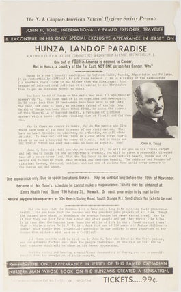 Item #10206 The N. J. Chapter-American Natural Hygiene Society Presents John H. Tobe,...