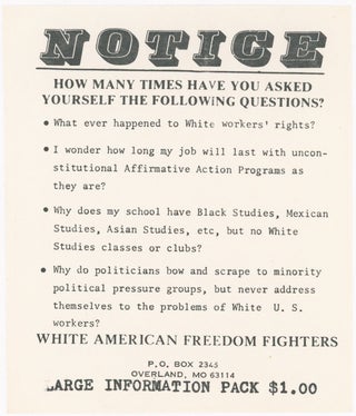 Item #10210 A small White American Freedom Fighters leaflet