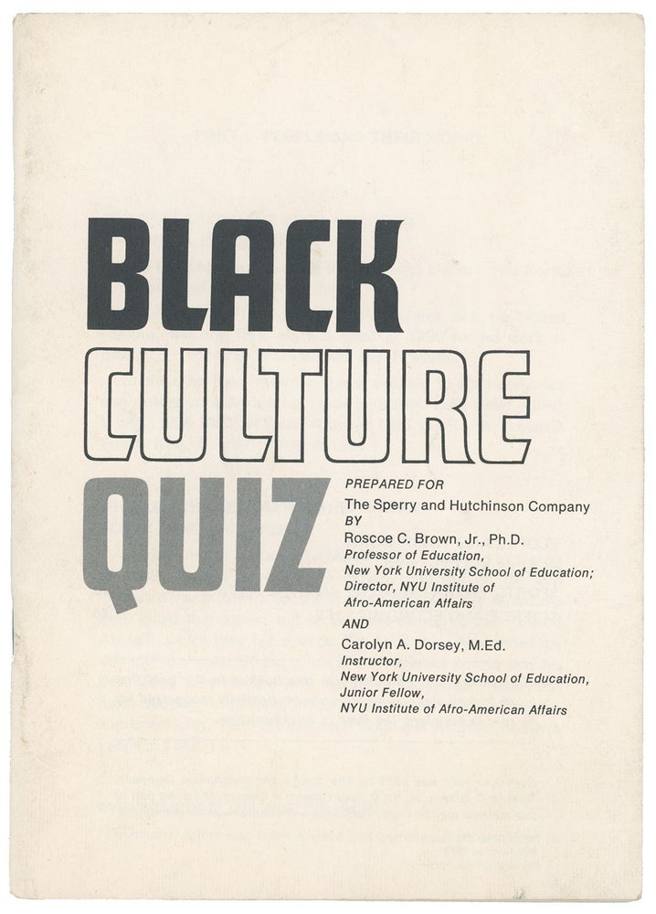 Item #10443 Black Culture Quiz. Roscoe Brown, Carolyn Dorsey.