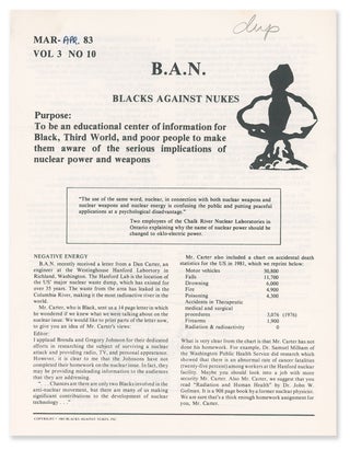 Item #10496 B.A.N. - Blacks Against Nukes newsletter, Vol. 3, No. 10, Mar-Apr. 1983
