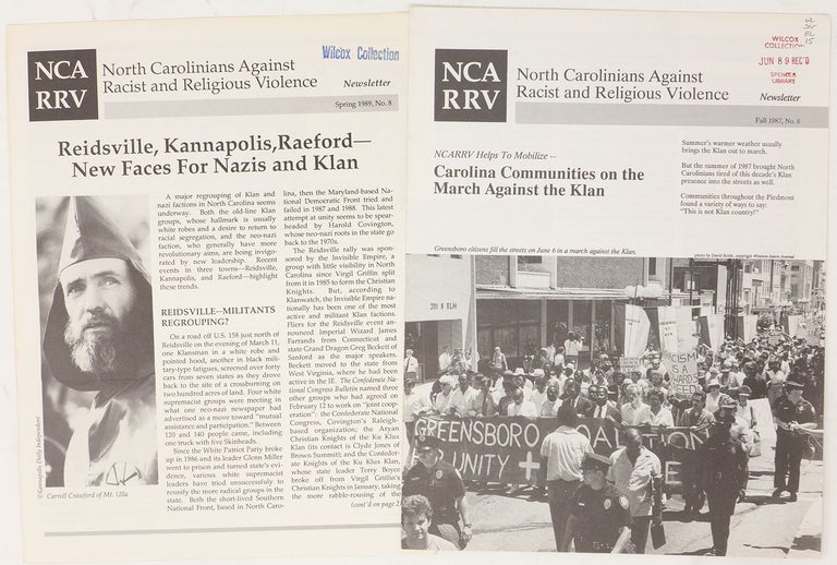 Item #10530 North Carolinians Against Racist and Religious Violence newsletter (two issues)