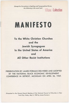 Item #10560 Manifesto to the White Christian Churches and the Jewish Synagogues in the United...