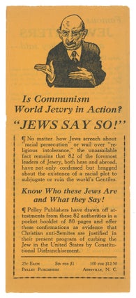 Item #10607 Is Communism World Jewry in Action? "JEWS SAY SO!" William Dudley Pelley