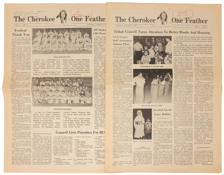 Item #10638 The Cherokee One Feather (two issues). Gwen Owle.