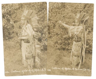 Item #10645 Two real photo postcards showcasing the Costume of Mohawk Indian Chief