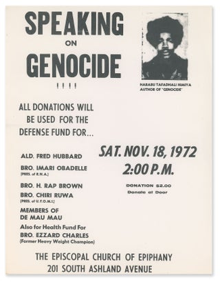 Item #11169 Speaking On Genocide: A poster and flyer for a fundraising speech by Harabu Tafadhali...