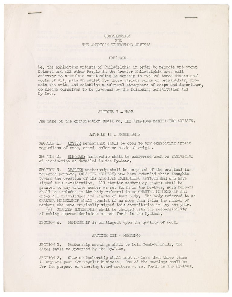 Item #11218 Constitution and By-Laws (incomplete) of the American Exhibiting Artists