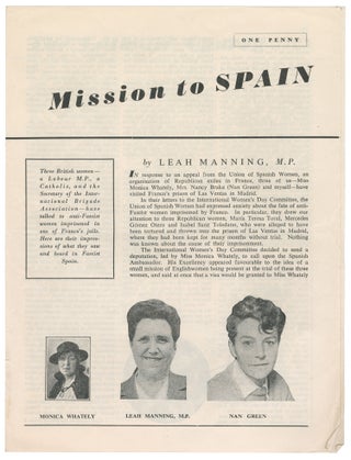 Item #11288 Mission to Spain. Leah Manning, Monica Whately, Nan Green