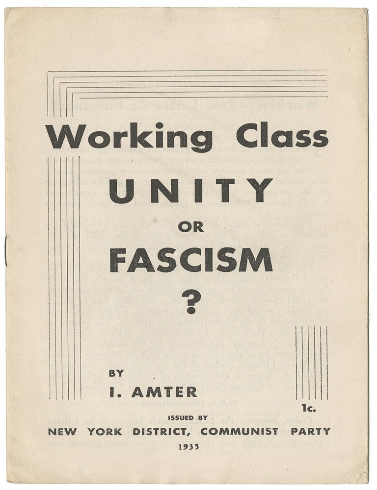 Item #11535 Working Class Unity or Fascism? Amter, srael.