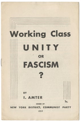Item #11535 Working Class Unity or Fascism? Amter, srael