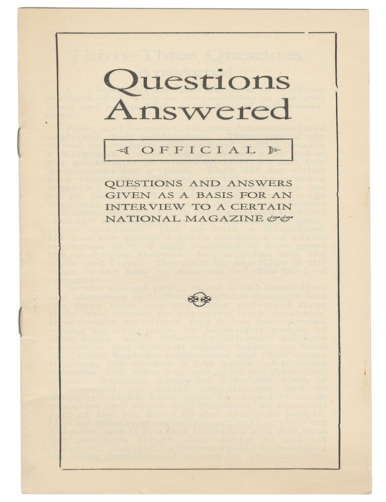 Item #11545 Questions Answered | Official | Questions and Answers Given as a Basis for an Interview to a Certain National Magazine