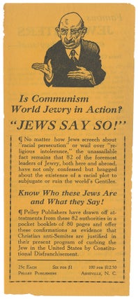 Item #11580 Is Communism World Jewry in Action? "JEWS SAY SO!" William Dudley Pelley