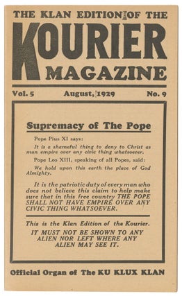 Item #11588 The Kourier Magazine (Klan Edition), Vol. 5, No. 9, August, 1929