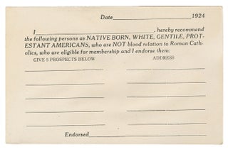 Item #11590 A blank endorement card issued the by Ku Klux Klan