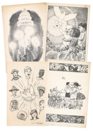 Item #11611 Four cards signed by Edith Segal and illustrated and signed by her husband, Samuel...