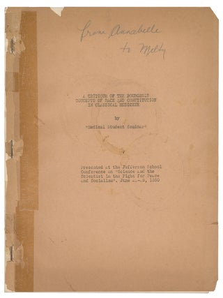 Item #11687 A Critique of the Bourgeois Concepts of Race and Constitution in Classical Medicine....