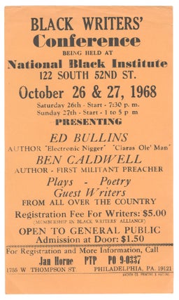Black Writers' Conference Being Held at National Black Institute...Presenting Ed Bullins [and]...