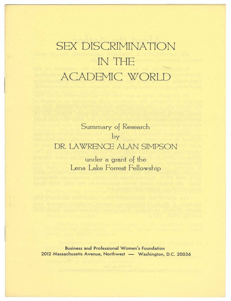 Item #11803 Sex Discrimination in the Academic World. Dr. Lawrence Alan Simpson.