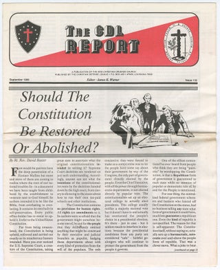 Item #12117 The CDL Report, Issue 110, September, 1988. James K. WARNER, Eustace Mullins,...