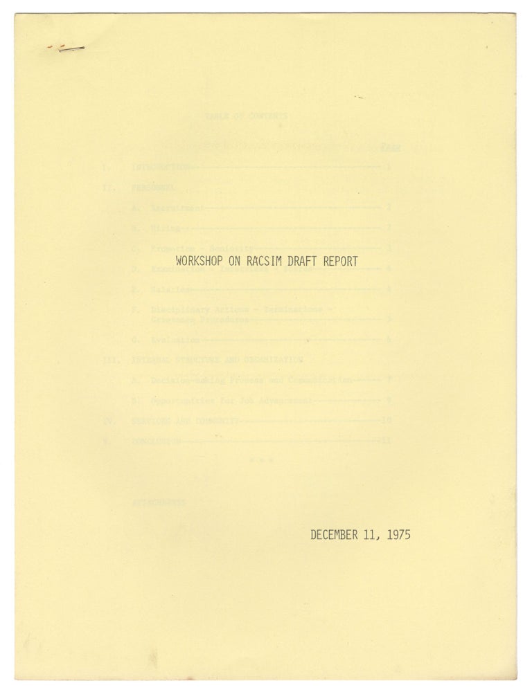Item #12196 Workshop on Racsim [Racism] Draft Report