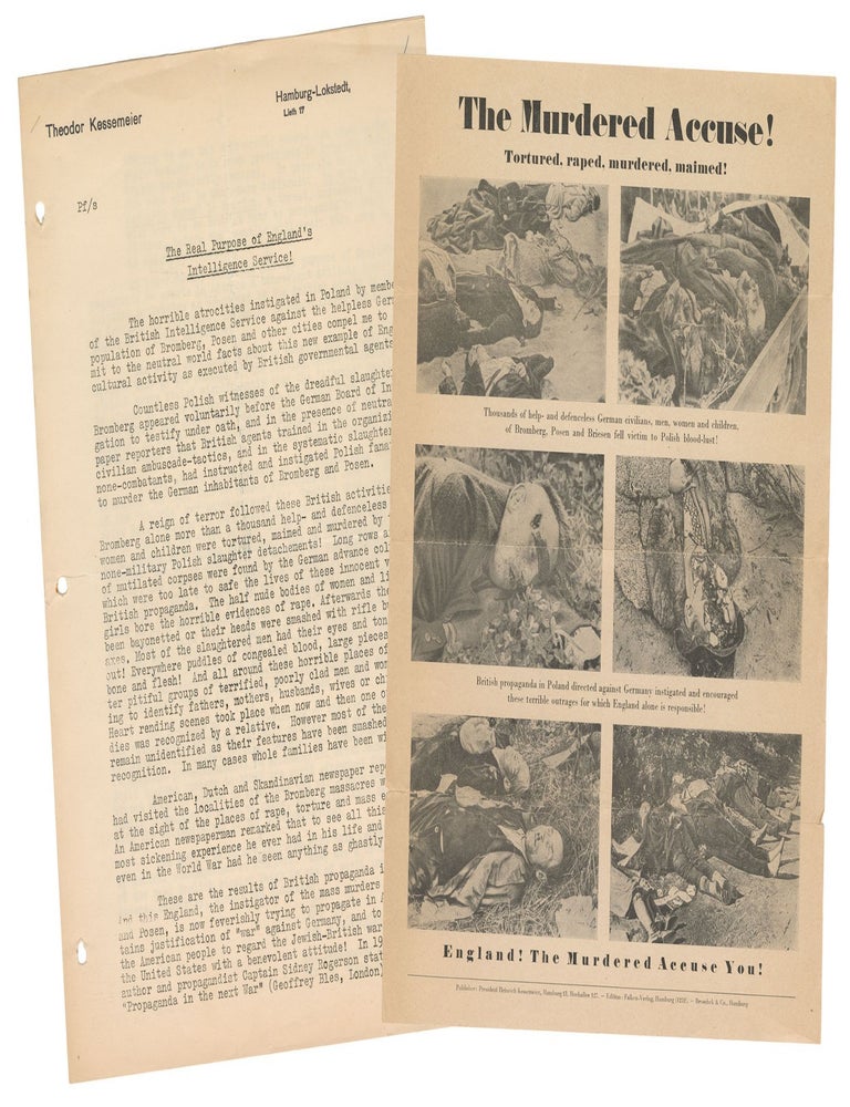 Item #12442 The Murdered Accuse! Tortured, raped, murdered, maimed! England! The Murdered Accuse You! [with] The Real Purpose of England's Intelligence Service. Theodor Kessemeier.