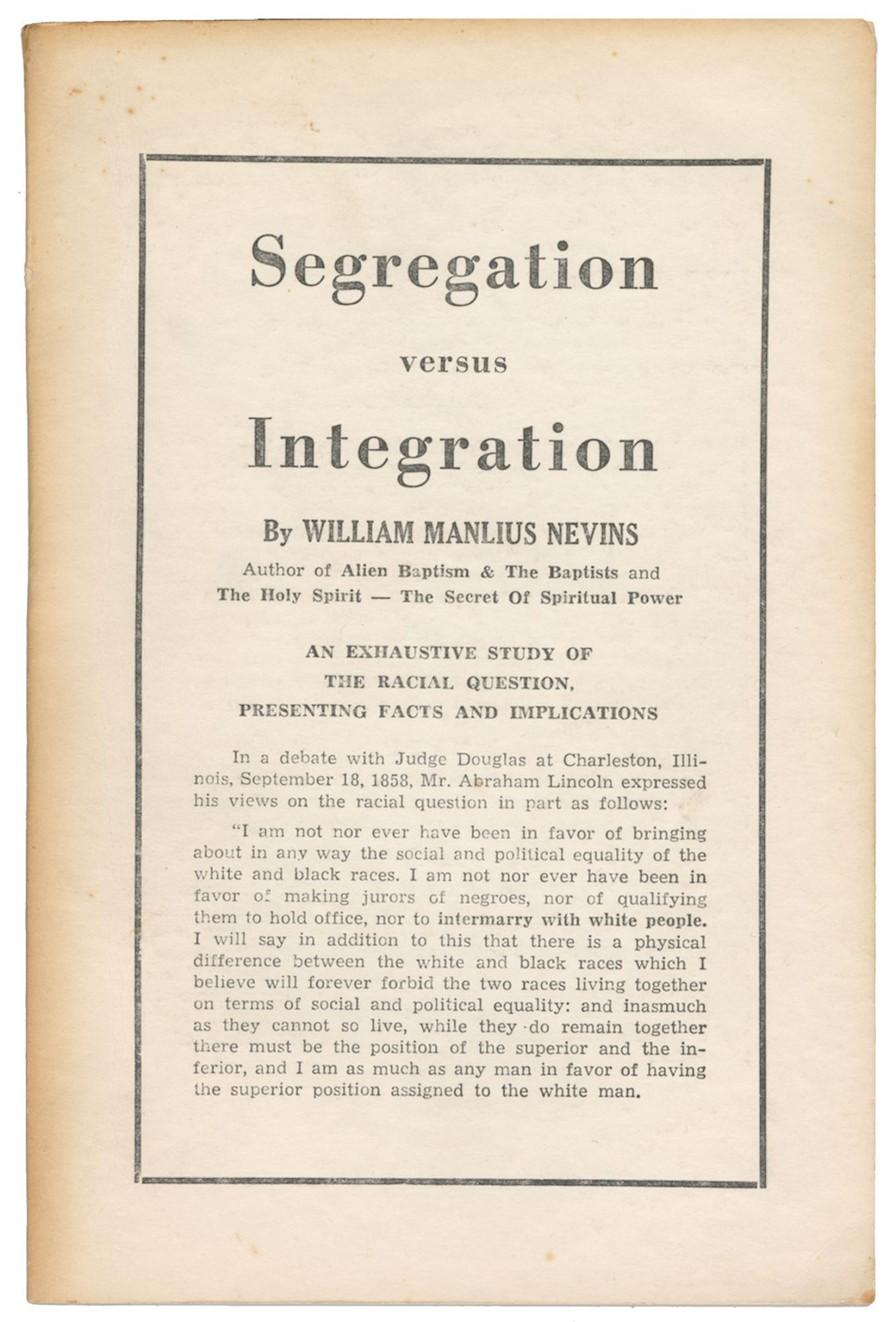 Segregation versus Integration: An Exhaustive Study of the Racial ...