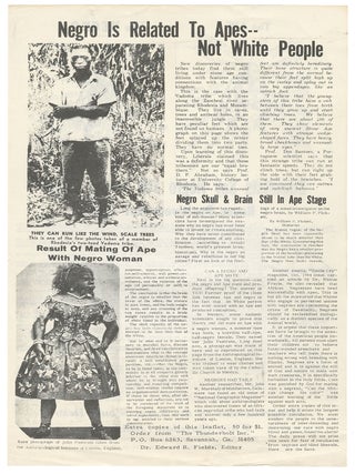 Negro Is Related to Apes -- Not White People / Scientists Say Negro Still In Ape Stage, Races. Dr. Edward R. Fields.