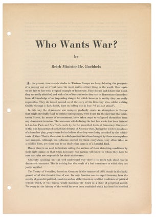 Item #13334 Who Wants War? Reich Minister Dr Goebbels