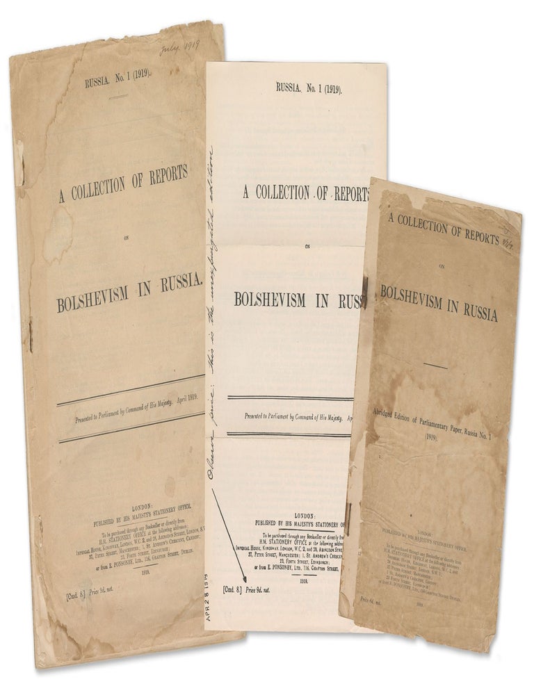 Item #13441 Russia. No. 1 (1919). A Collection of Reports on Bolshevism in Russia, Presented to Parliament by Command of His Majesty. April 1919 [with] A Collection of Reports on Bolshevism in Russia. Abridged Edition of Parliamentary Paper, Russia No. 1 (1919)